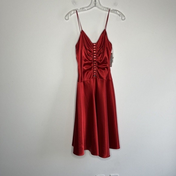 De Laru Red Satin Midi Dress Vtg Spaghetti Straps Y2K Womens 5/6 Deadstock *Read - Picture 8 of 16